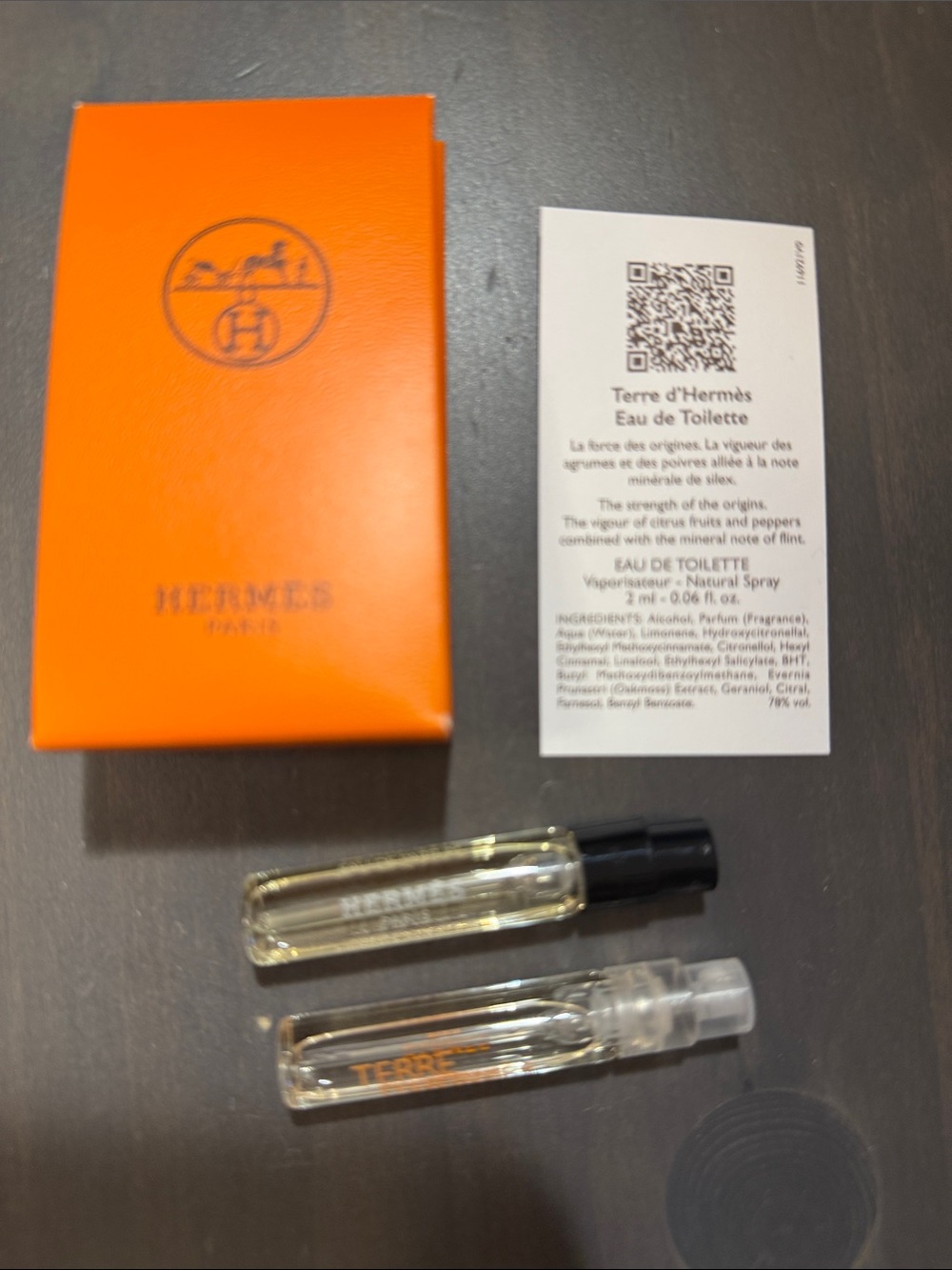 Brand New Hermes Terre d'Hermes Sample Set in Orange and Clear